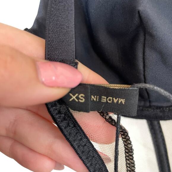 God Save Queens Scarlett Satin Mesh Panel Asymmetrical Dress Coverup Black Sz XS - Picture 8 of 12